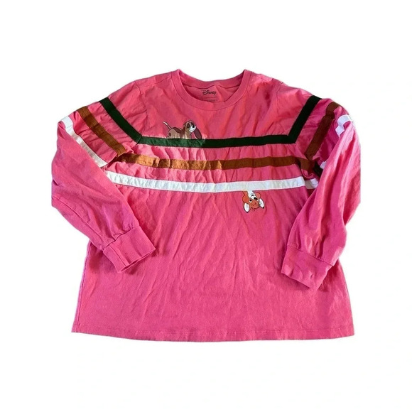 Disney fox and the hound Pink Long Sleeve Striped shirt size large - Picture 1 of 5